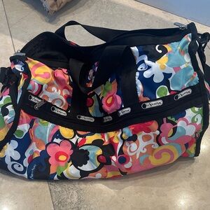 Lesportsac Multicolor Floral Duffel - Black, Pink, Yellow, Blue, Green